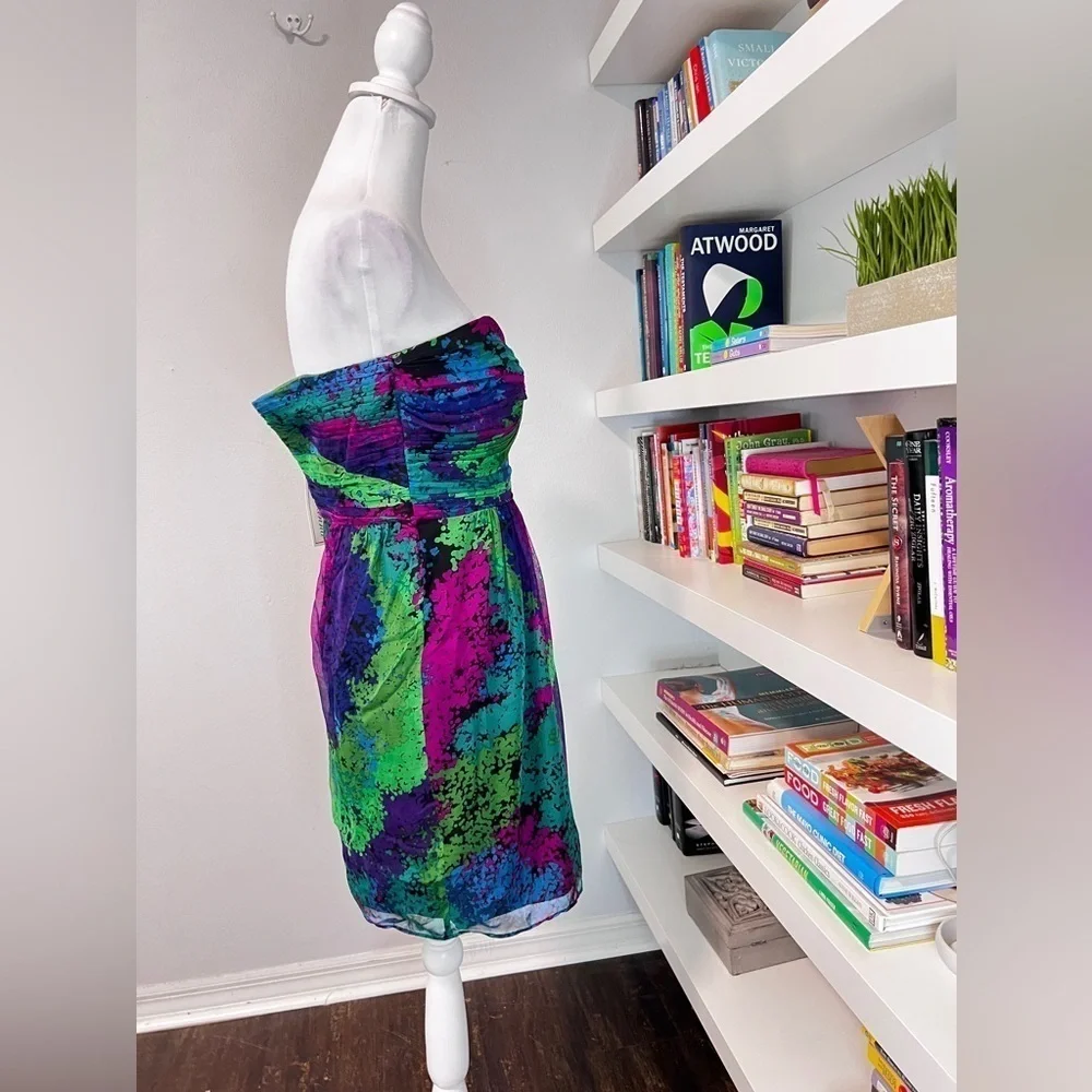 Shoshanna jewel tone strapless Mini dress silk fit and flare sz 0 cocktail party - Picture 4 of 15